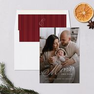 Life is Merrier Calligraphy Photo Holiday Cards Merlot Signature Blank Portrait  Standard