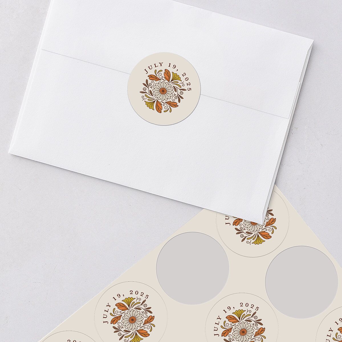 Intricate Vintage Wedding Stickers Tan Circle