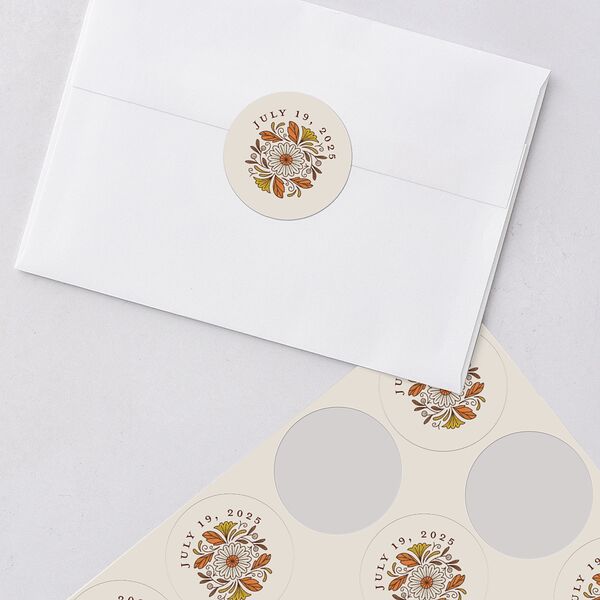 Intricate Vintage Wedding Stickers Tan Circle