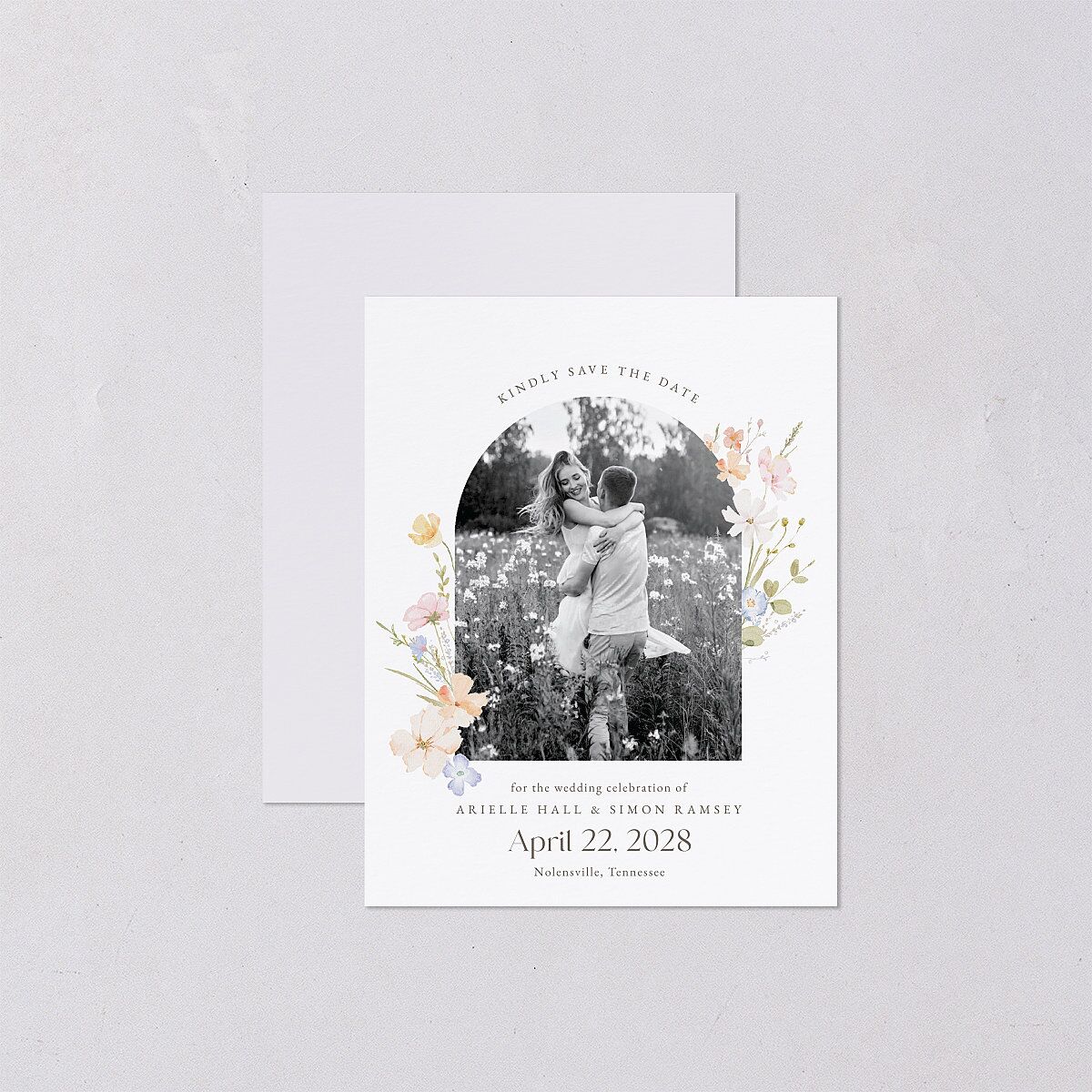 Wildflower Photo Save the Date Petite Cards Lilac Signature smooth Blank No Standard