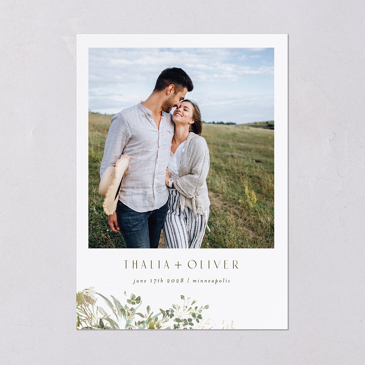 Gilded Greenery Save The Date Cards Gold Pure White Signature smooth Blank No Standard