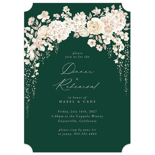 Luxury Floral Rehearsal Dinner Invitations Dark Emerald Signature Blank Ticket