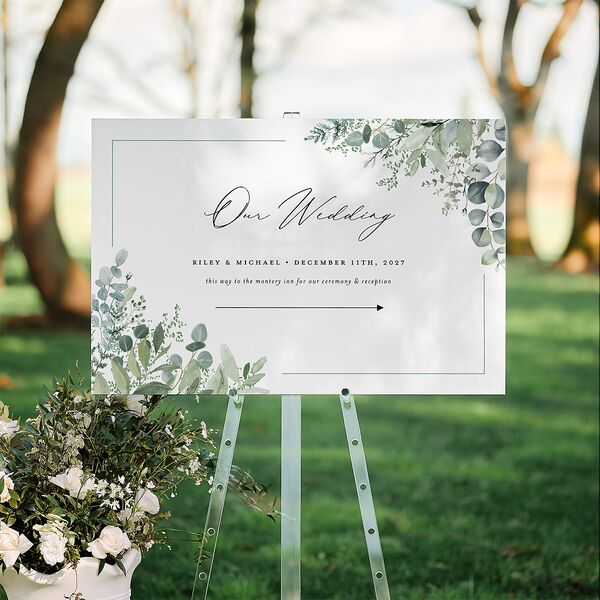 Gorgeous Greenery Standard Direction Sign Large Pure White Standard Indoor Foam Core L Direction