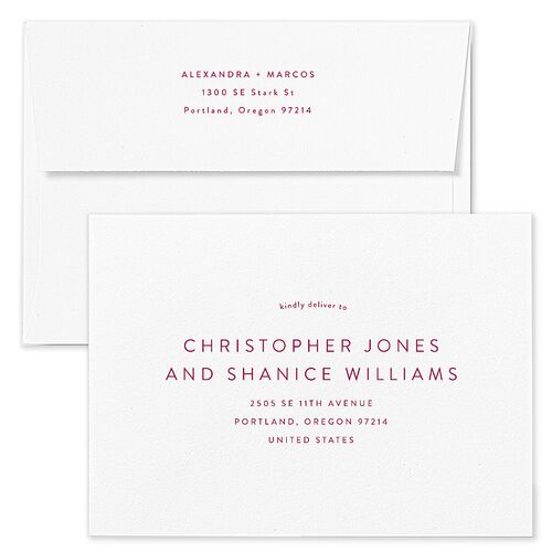 Folk Art Save The Date Card Envelopes Rose Raspberry Return Address Signature Standard