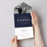 Classically Stated All-in-One Wedding Invitations Navy No Signature Light Both Recipient and Return Addresses