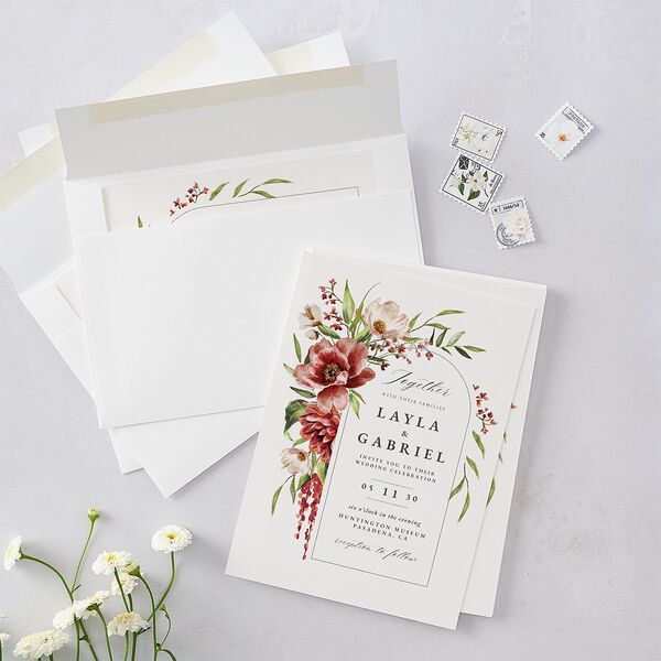 Floral Arch Wedding Invitations Rust Signature Blank No Standard
