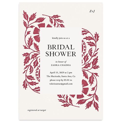 Block Print Bridal Shower Invitations Bordeaux Signature Blank Standard
