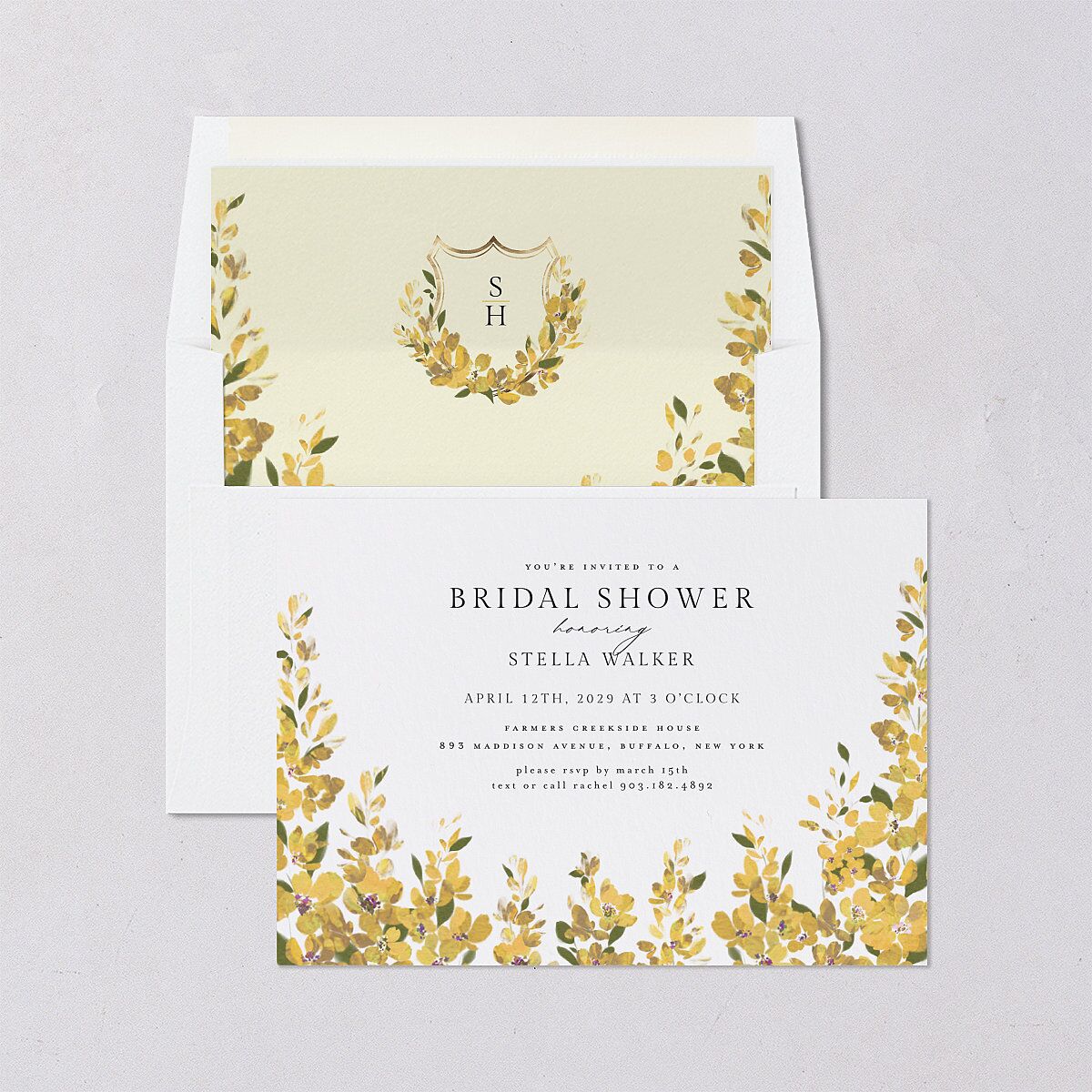 Delphinium Crest Bridal Shower Invitations Daffodil Signature Blank