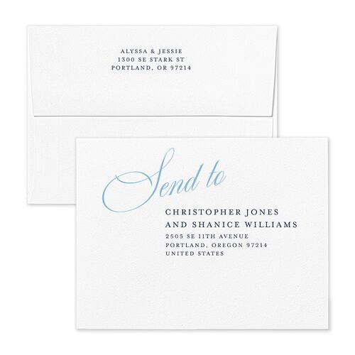 Bold Romantic Type Save the Date Magnet Envelopes Rose Moody Blue Return Address Signature Standard