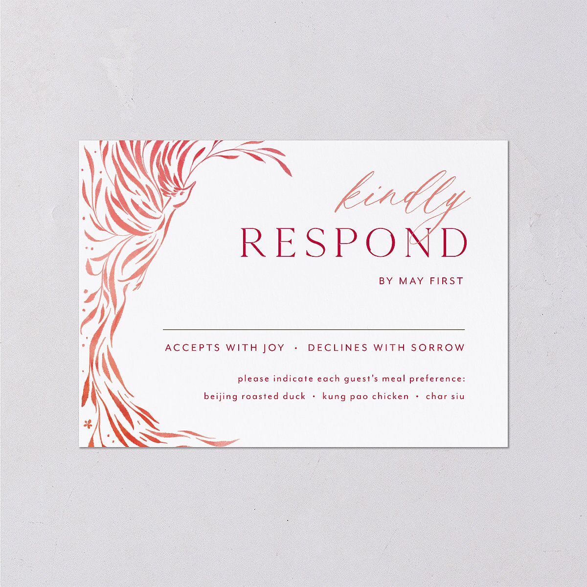 Chinese Phoenix Fenghuang Wedding Response Cards Crimson Signature Standard