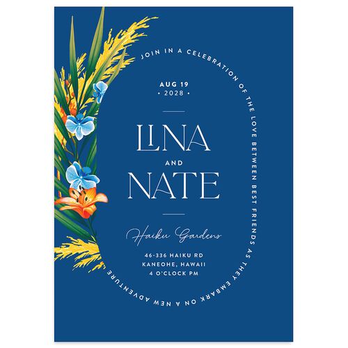 Hawaiian Tropical Orchid Oval Wedding Invitations  Sapphire Signature Blank No Standard