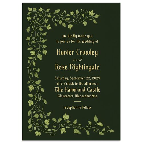 Vintage Fantasy Vines Wedding Invitations Hunter Green Signature Blank No Standard
