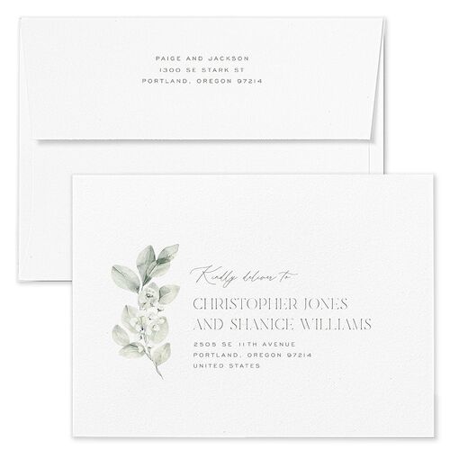 Elegant Pastel Floral Wedding Invitation Envelopes Blue Pure White Return Address Standard Signature