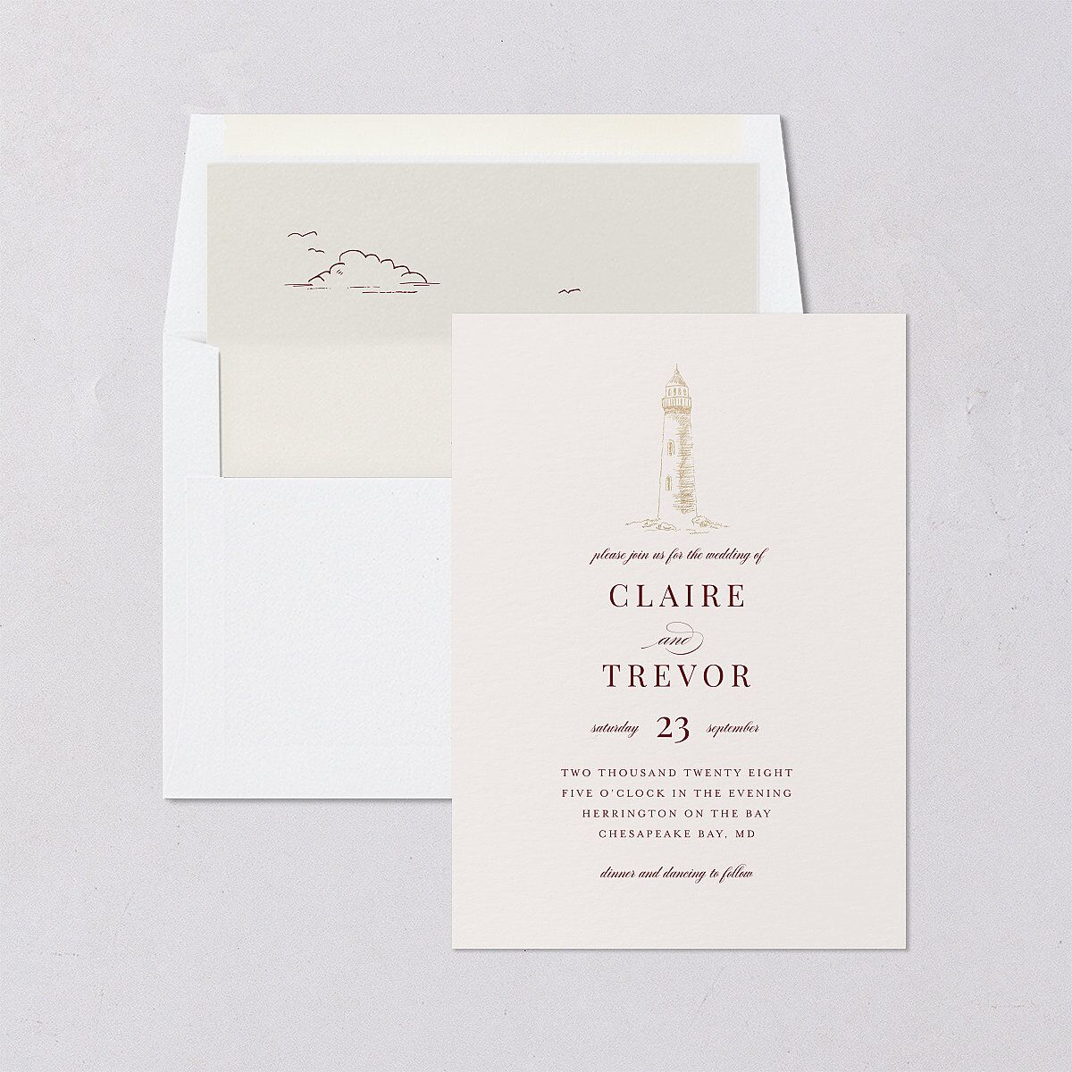 Elegant Lighthouse Envelope Liners Maroon Standard