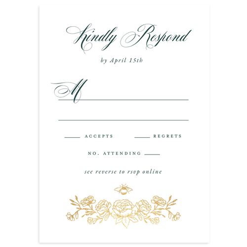 Rose Garden Crest Wedding Response Cards by Bridgerton Gold Dark Emerald Signature Standard