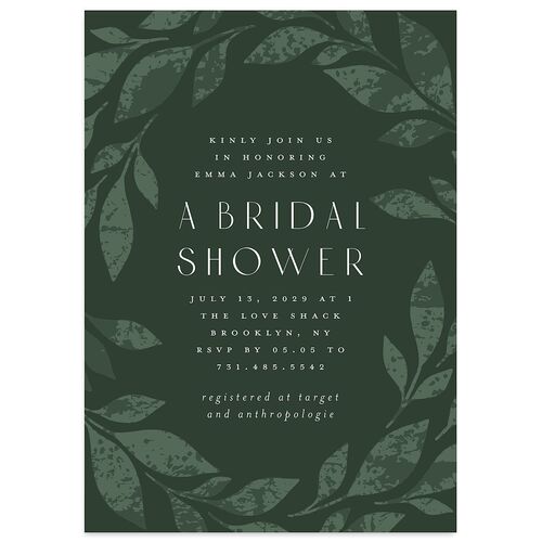 Gilded Leaves Bridal Shower Invitations Hunter Green Signature Blank Standard