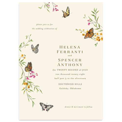 Rustic Butterflies Wedding Invitations Walnut Signature Blank No Standard
