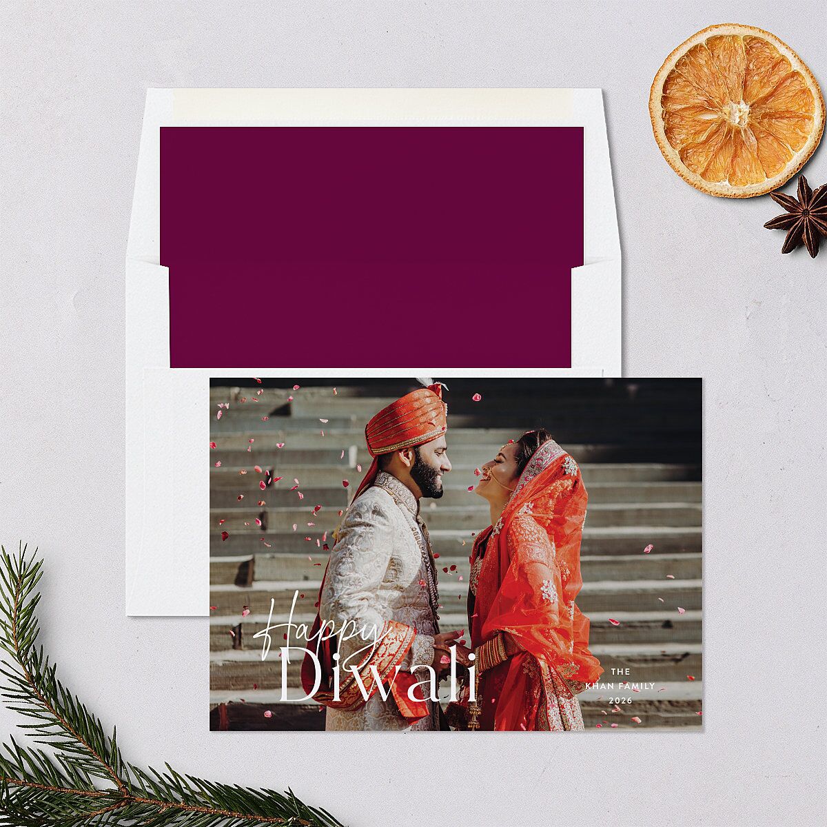 Happy Diwali Holiday Cards Raspberry Signature Blank Landscape Standard