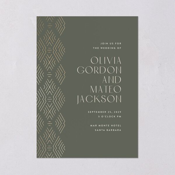 Boho Texture Wedding Invitations Gold Deep Olive Signature Blank No