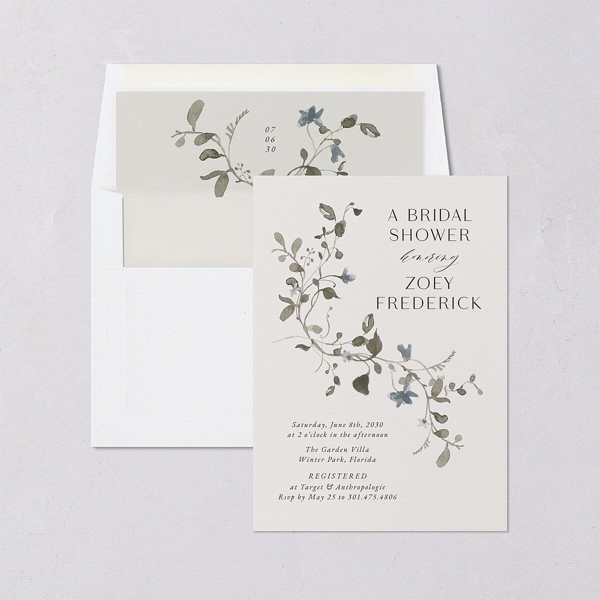 Curved Garland Bridal Shower Invitations Champagne Signature Blank