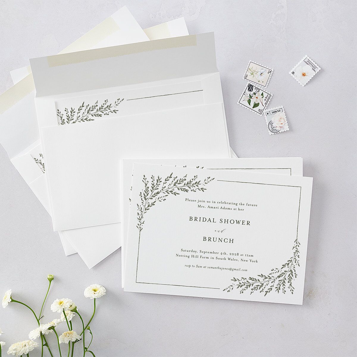 Rustic Branch Frame Bridal Shower Invitations Pure White Signature Blank