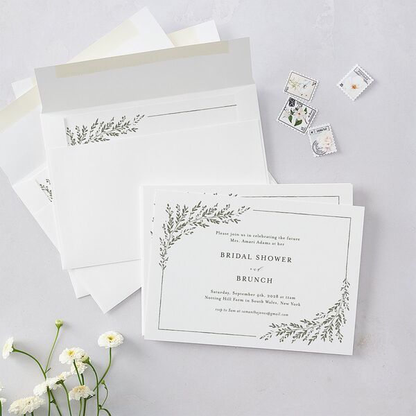 Rustic Branch Frame Bridal Shower Invitations Pure White Signature Blank
