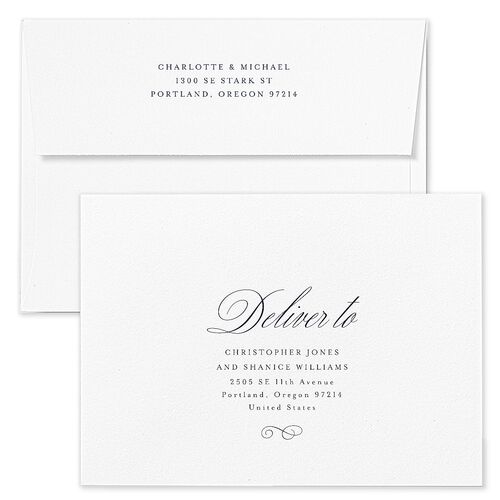 Classic Romantic Photo Save The Date Card Envelopes Ink Blue White Both Recipient and Return Addresses Signature Standard