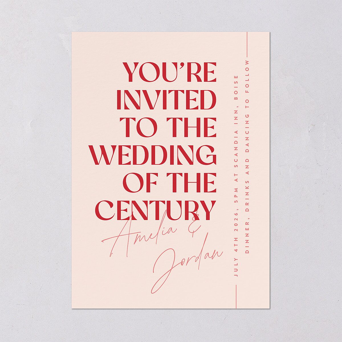 Wedding of the Century Wedding Invitations Rose Pink Signature Blank No Standard