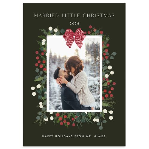 Rustic Holiday Foliage with Bow Holiday Cards Hunter Green Signature smooth Blank Standard