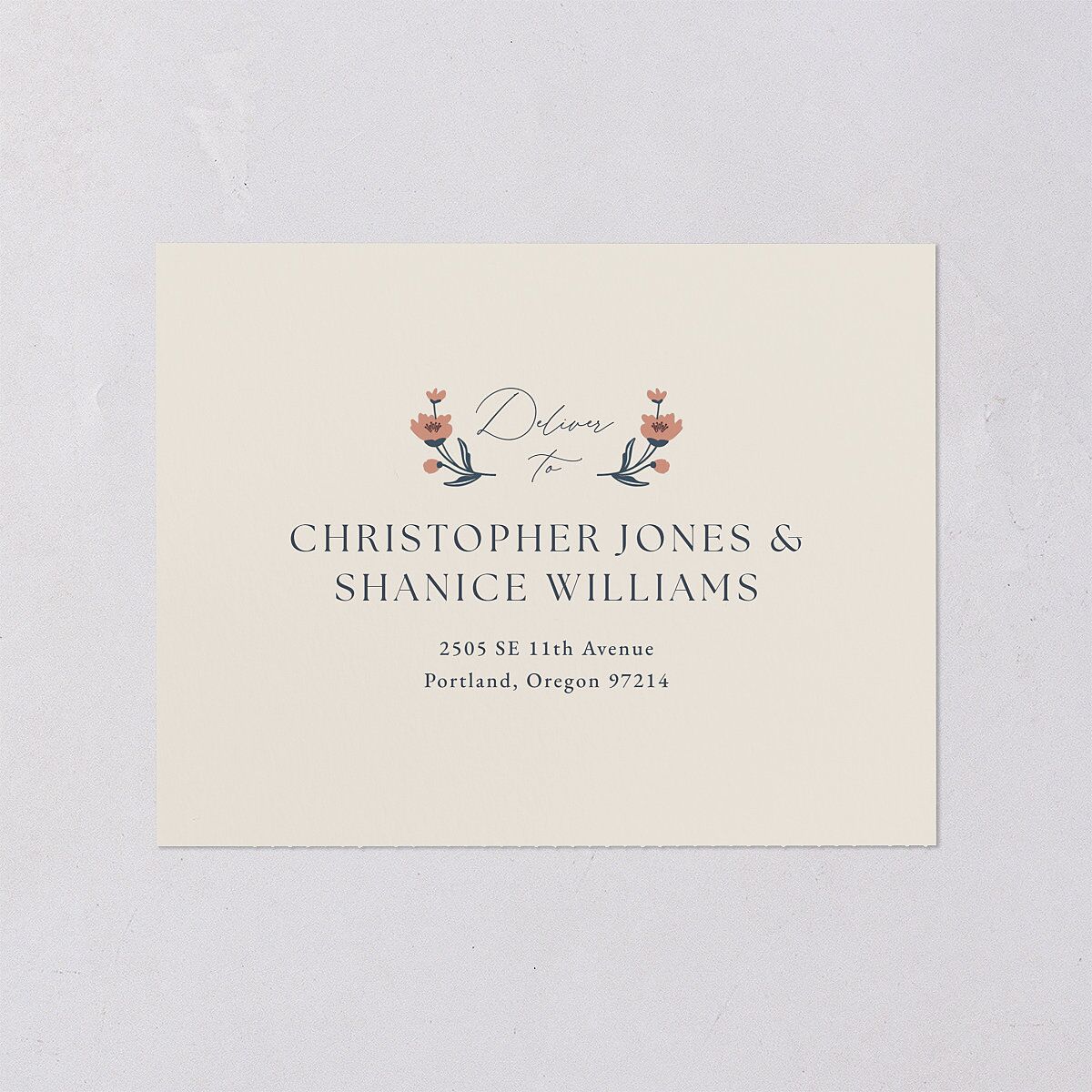 Flora Garden Border All-in-One Wedding Invitations Moody Blue Signature Light Both Recipient and Return Addresses No