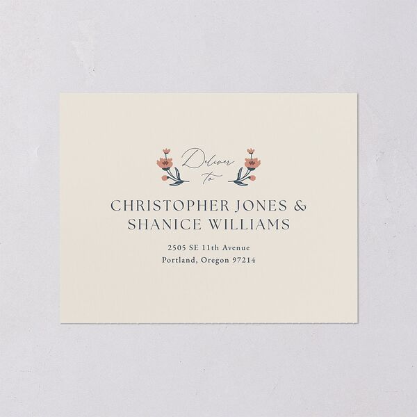 Flora Garden Border All-in-One Wedding Invitations Moody Blue Signature Light Both Recipient and Return Addresses No