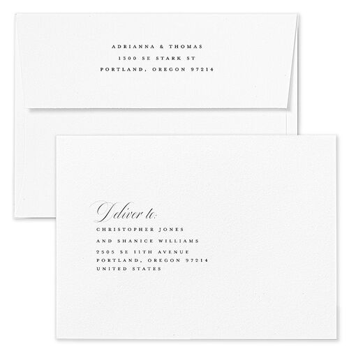 Classic Capture Rehearsal Dinner Invitation Envelopes White Midnight Both Recipient and Return Addresses Signature Standard