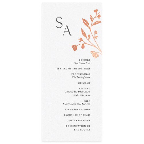 Botanical Initials Foil Wedding Programs Rose Gold Mist Signature