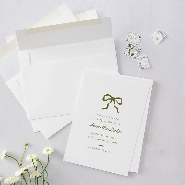 Dainty Bow Save the Date Cards Peridot Signature smooth Blank No Standard