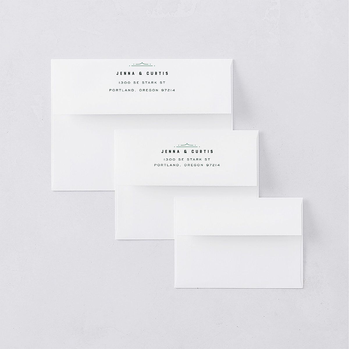 Iconic Mountain Thank You Card Envelopes White Dark Green Both Recipient and Return Addresses Signature Standard
