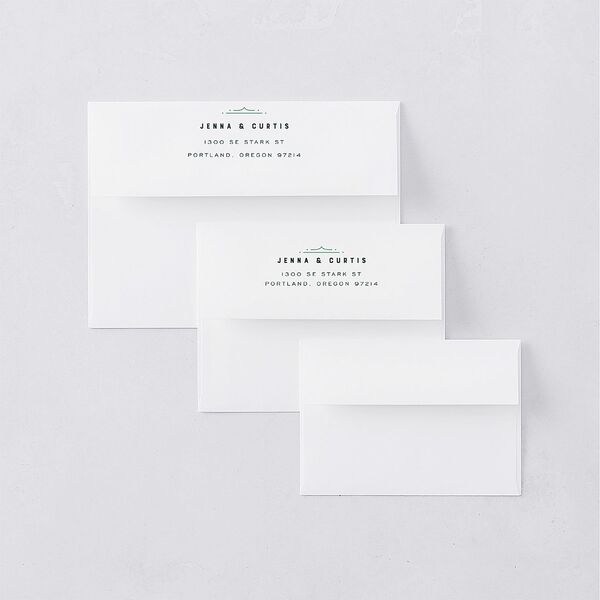 Iconic Mountain Thank You Card Envelopes White Dark Green Both Recipient and Return Addresses Signature Standard