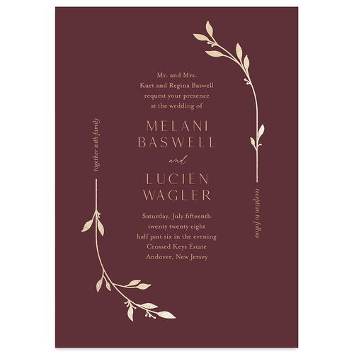 Gilded Sprigs Foil Wedding Invitations Gold Eggplant Signature Blank No Standard