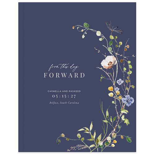 Delicate Wildflower Wedding Guest Book Moody Blue