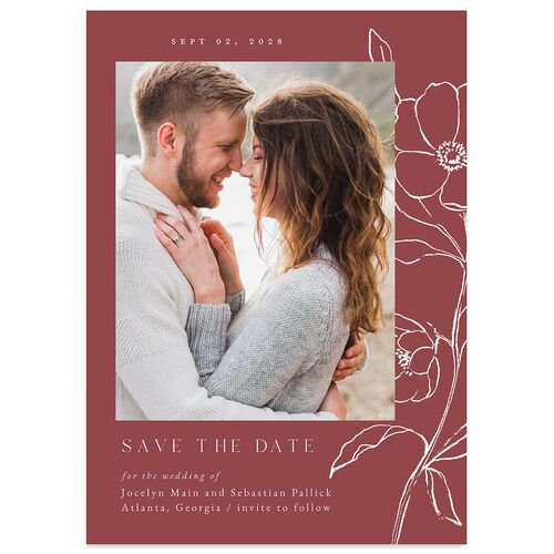 Floral Sketch Save The Date Cards Merlot Signature smooth Blank No Standard