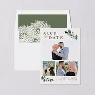 Greenery Accent Save the Date Cards Ivory Signature smooth Blank No Standard