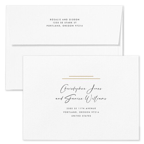 Refined Frame Save The Date Card Envelopes White Snow Both Recipient and Return Addresses Signature Standard