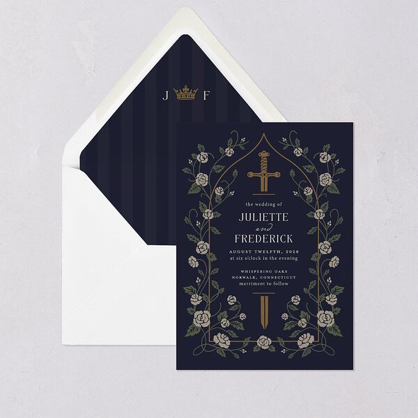 Sword and Roses Fantasy Garden Euro Envelope Liners Dark Navy Luxe