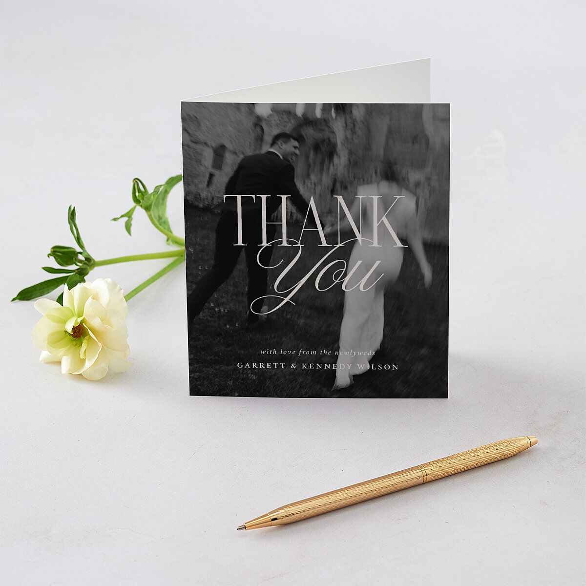 Maximalist Photo Crest Thank You Cards Linen