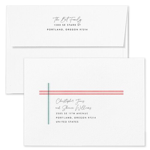 Plaid Frame Holiday Card Envelopes Blue Coral Pink Both Recipient and Return Addresses Standard Signature
