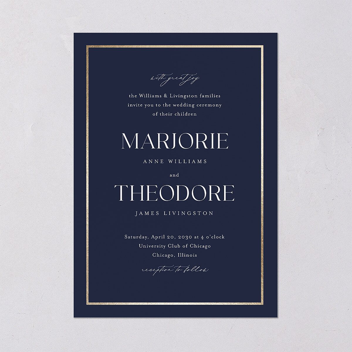 Joyful Union Wedding Invitations Gold Navy Signature Blank No Standard