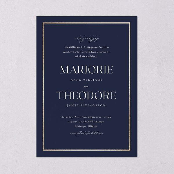 Joyful Union Wedding Invitations Gold Navy Signature Blank No Standard