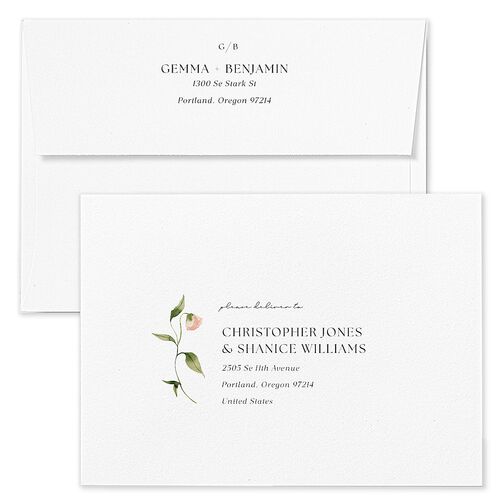 Pastel Garden Wedding Invitation Envelopes Rose Pink Cotton Both Recipient and Return Addresses Standard Signature