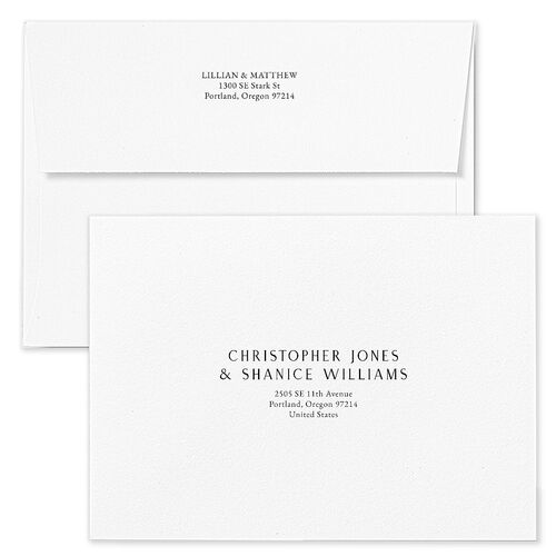 Editorial Monogram Save The Date Card Envelopes Licorice White Both Recipient and Return Addresses Signature Standard