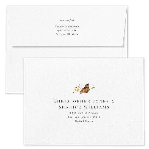 Rustic Butterfly Garden Save The Date Card Envelopes White Pure White Both Recipient and Return Addresses Signature Standard