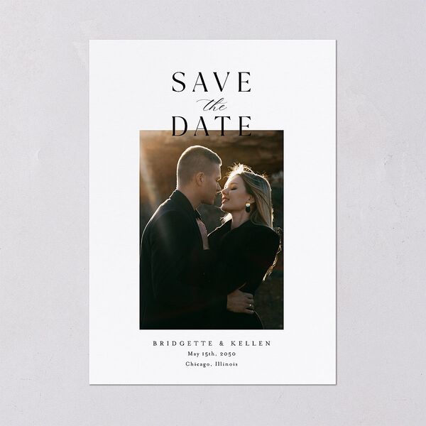 Timeless Typography Save The Date Cards Pure White Signature smooth Blank No Standard